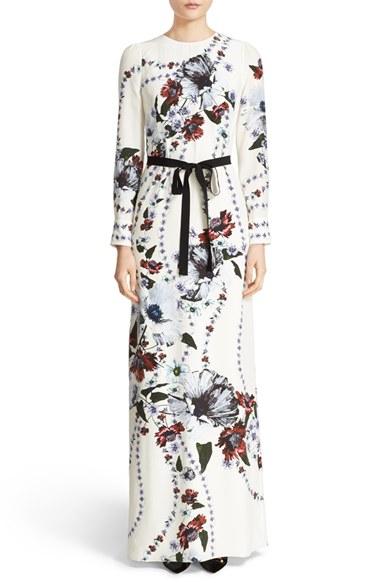 Women's Erdem Agnes Belted Floral Print Silk Gown