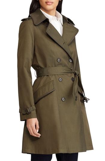 Women's Lauren Ralph Lauren Double Breasted Short Trench Coat - Green