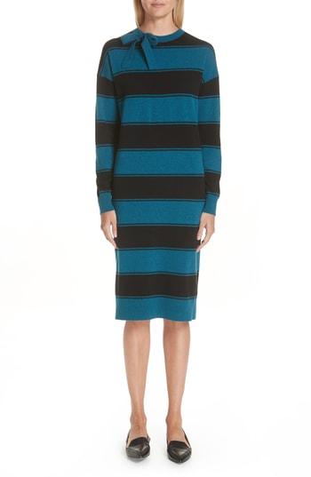 Women's Marc Jacobs Tie Neck Stripe Wool Sweater Dress - Blue/green
