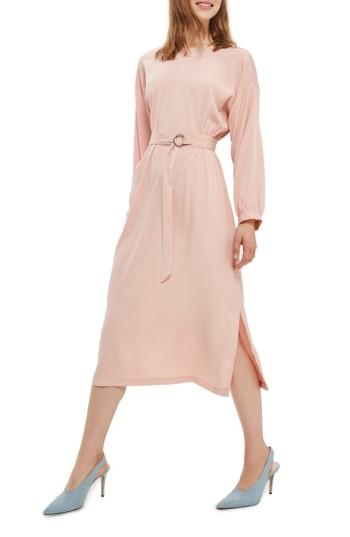 Women's Topshop Dusty Belted Midi Dress Us (fits Like 0) - Beige