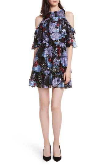 Women's Alice + Olivia Nichola Cold Shoulder Floral Dress - Purple