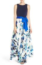 Petite Women's Eliza J Jersey & Crepe De Chine Maxi Dress P - Blue