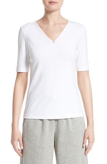 Women's Lafayette 148 New York Chain Detail Stretch Cotton Top, Size - White