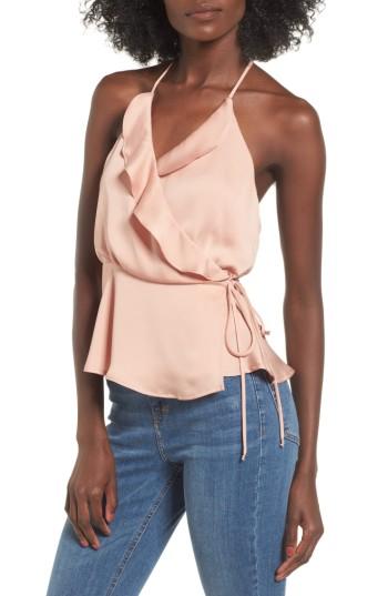 Women's Astr The Label Ruffle Satin Wrap Tank - Pink