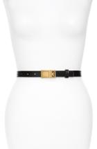 Women's Givenchy 2g Logo Plaque Leather Belt - Black/ Gold