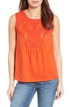 Women's Caslon Embroidered Lace Detail Cotton & Modal Tank - Orange