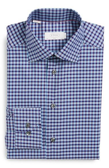 Men's Eton Slim Fit Plaid Dress Shirt - Blue
