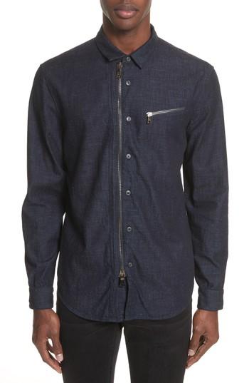 Men's John Varvatos Cotton Blend Zip Shirt - Blue