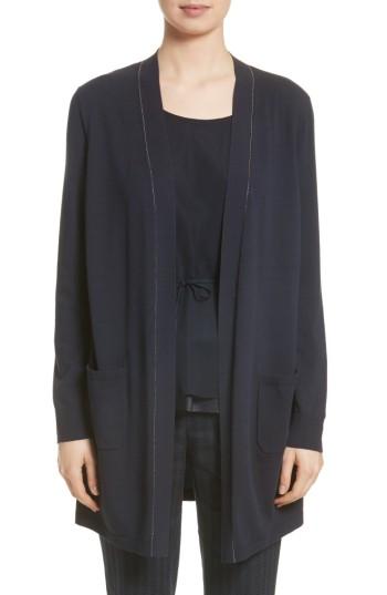 Women's Lafayette 148 New York Matte Silk Back Cardigan - Blue