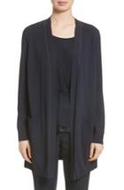 Women's Lafayette 148 New York Matte Silk Back Cardigan - Blue