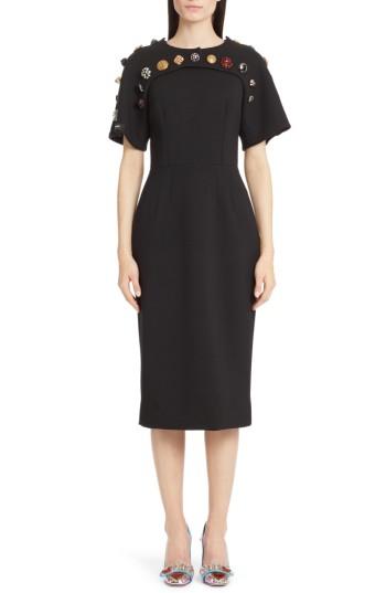 Women's Dolce & Gabbana Button Trim Stretch Wool Sheath Dress Us / 40 It - Black