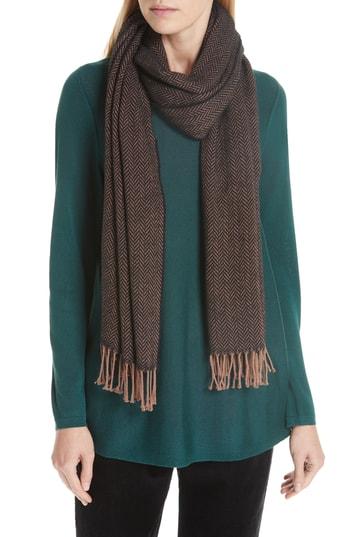 Women's Eileen Fisher Herringbone Cotton Knit Scarf, Size - Brown