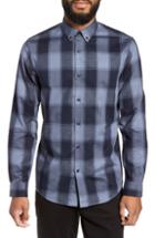 Men's Calibrate Slim Fit Mini Collar Buffalo Check Flannel Sport Shirt, Size - Grey