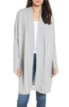 Women's Caslon Off-duty Rib Trim Long Thumbhole Cardigan - Grey