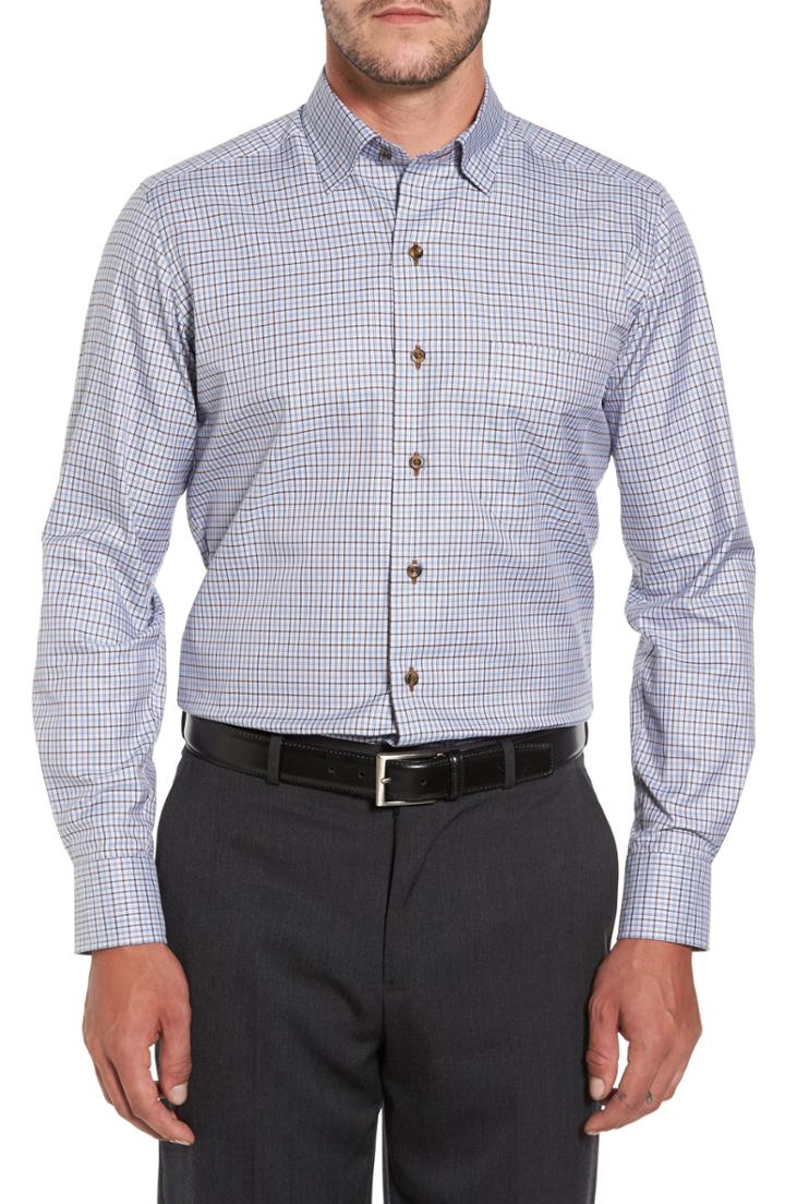 Men's David Donahue Plaid Regular Fit Sport Shirt, Size - Brown