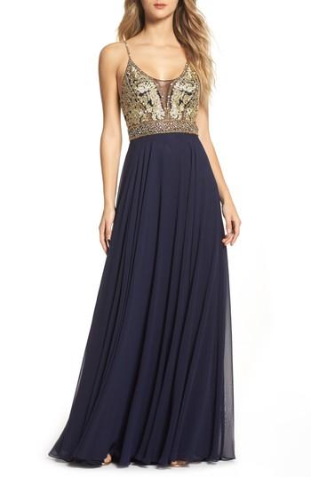 Women's Xscape Embellished Bodice Gown - Blue