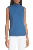 Women's Theory Sleeveless Turtleneck Silk Shell, Size - Blue