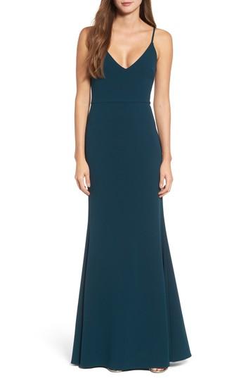 Women's Lulus V-neck Trumpet Gown - Green