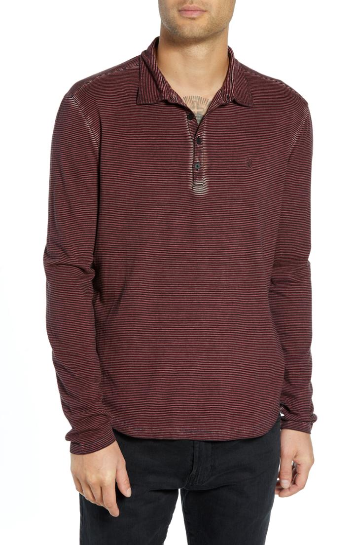 Men's John Varvatos Star Usa Striped Long Sleeve Polo, Size - Burgundy