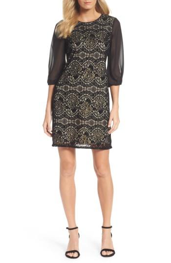 Women's Adrianna Papell Flocked Lace Shift Dress - Black