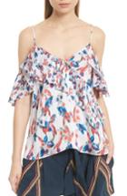 Women's Tanya Taylor Chiara Floral Ikat Cold Shoulder Silk Top - Purple