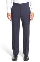 Men's Santorelli Flat Front Check Wool Trousers - Blue