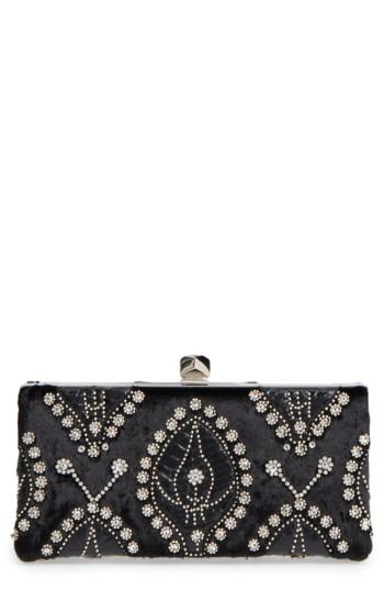 Jimmy Choo Celeste Embellished Genuine Snakeskin Frame Clutch - Black
