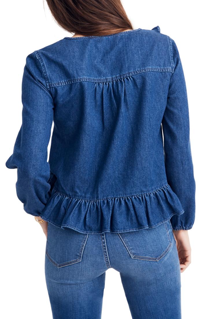 Women's Madewell Ruffle Denim Top - Blue