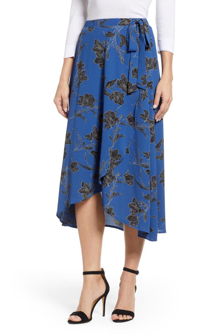 Women's Bobeau Floral Dot Faux Wrap Skirt - Black