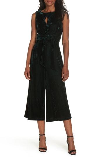 Women's Adelyn Rae Simone Wide Leg Crop Velvet Jumpsuit - Green