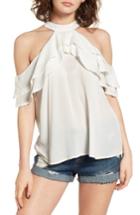 Women's Band Of Gypsies Ruffle Cold Shoulder Blouse - Ivory