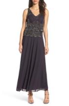 Petite Women's Pisarro Nights Beaded Tiered Popover Gown P - Purple