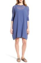 Women's Eileen Fisher Dolman Sleeve Silk Shift Dress, Size - Blue