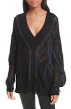 Women's Rag & Bone Lucie Pointelle Knit Cotton Blend Sweater - Black