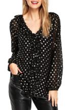 Women's Wallis Foil Spot Ruffle Chiffon Top Us / 8 Uk - Black