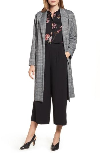 Women's Vince Camuto Open Front Glen Plaid Duster, Size - Black