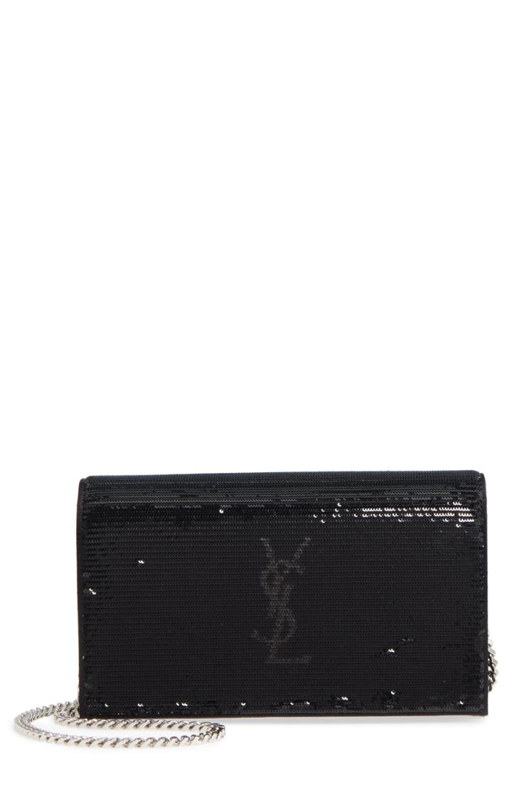 Women's Saint Laurent Monogram Flip Sequin Wallet On A Chain -