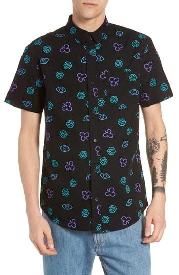 Men's The Rail Short Sleeve Print Poplin Shirt, Size - Black