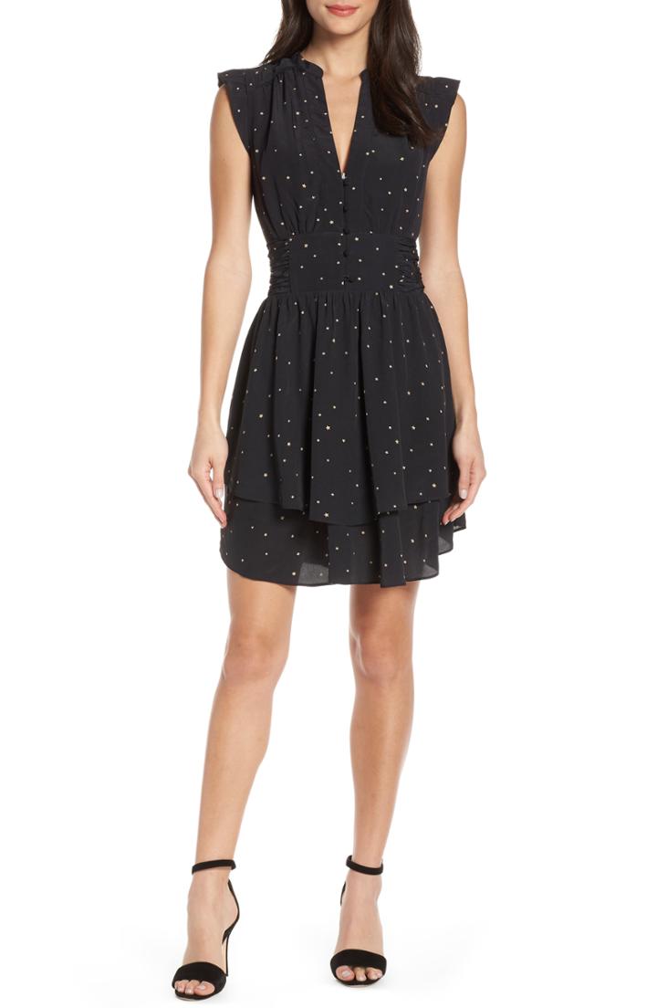 Women's Lenon Center Button Star Print Dress - Black