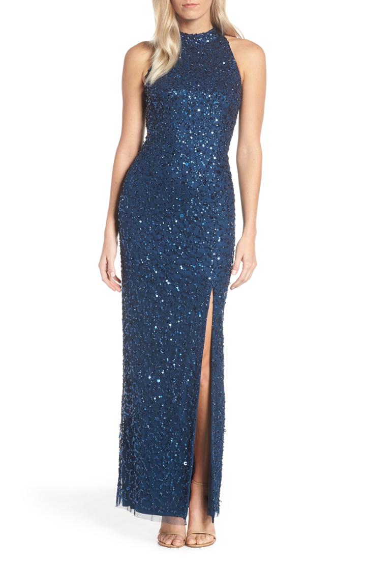 Women's Adrianna Papell Beaded Column Evening Dress - Blue
