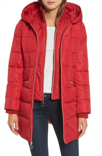 Women's Kensie Hooded Quilted Parka - Red