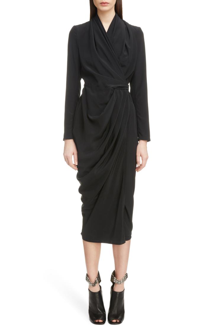 Women's Rick Owens Draped Silk Wrap Dress Us / 42 It - Black