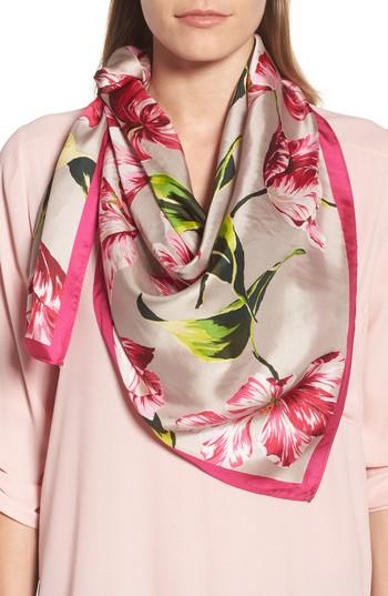 Women's Echo Buckingham Tulips Silk Square Scarf, Size - Beige