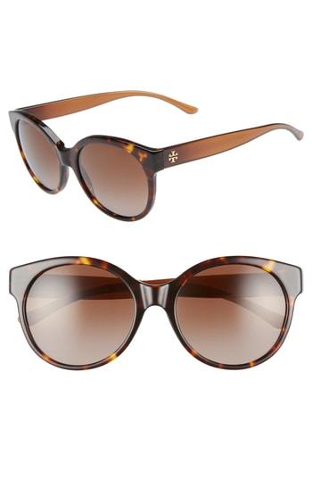 Women's Tory Burch Stacked T 55mm Polarized Round Sunglasses - Dark Tortoise Gradient