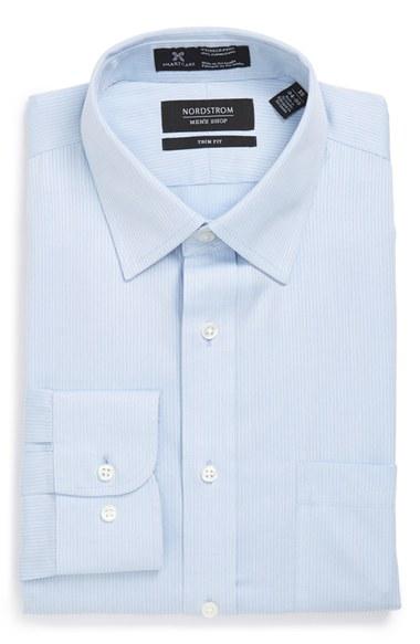 Men's Nordstrom Men's Shop Smartcare(tm) Trim Fit Stripe Dress Shirt .5 32/33 - Blue