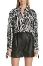 Women's Robert Rodriguez Zebra Print Tie Cuff Blouse - Black