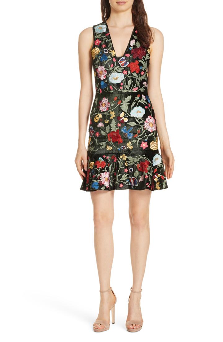 Women's Alice + Olivia Peyton Embellished Velvet A-line Dress