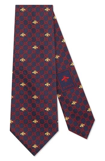 Men's Gucci Gg Bee Silk Tie, Size - Blue