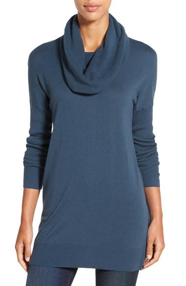 Petite Women's Caslon Side Slit Cowl Neck Tunic P - Blue