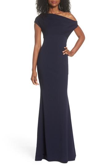 Women's Katie May Hannah One-shoulder Crepe Trumpet Gown - Blue